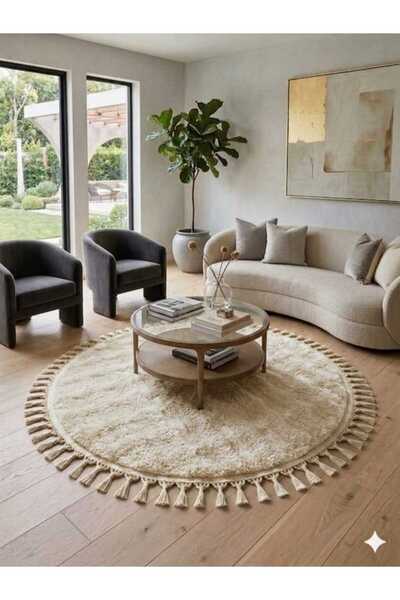 ALTUN CARPET Babil Post Plush Non-Slip Carpet with Round Pompom Fringes, 1.3 ...
