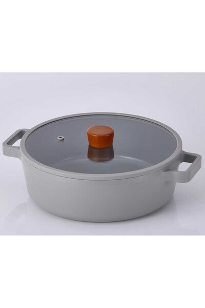 esdekor Fika Ceramic Coated Aluminum Cast Shallow Pot with Glass Lid 30 cm - ...