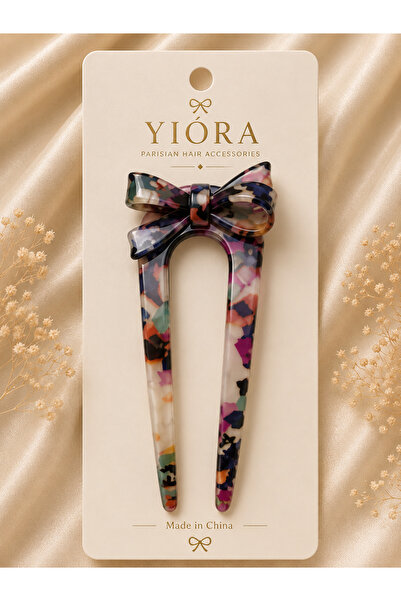 yiora Premium Series Imported Bone Luxury Acetate Bow Detailed U-Shaped Bun H...