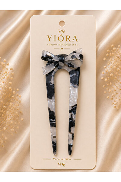 yiora Premium Series Imported Bone Luxury Acetate Bow Detailed U-Shaped Bun H...