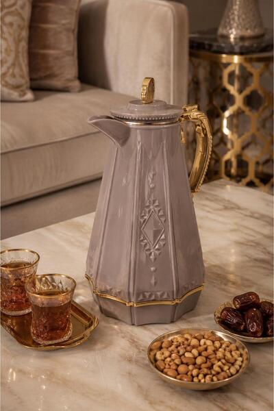 Generic "Royal Council" Arabic Coffee Pot in Calm Gray Color with Gold-Plated...