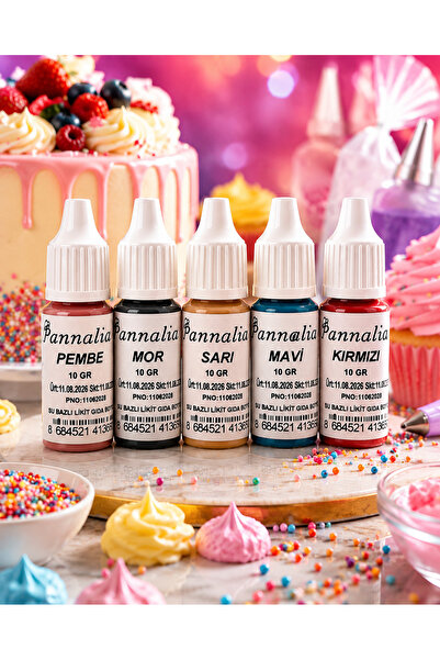 pannoalia 5’li Set Su Bazlı Likit Gıda Boyası 10 Gr – 5x10 gr Kırmızı, Sarı, ...