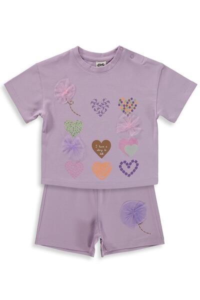 Civil Baby Kalp Nakışlı 6-18 Ay Takım - Lila