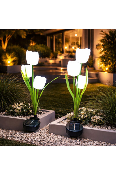 Vivendo Set 2 lampi Solare Gradina Tip Lalea – 30 cm, 30 lm, Iluminare Alba