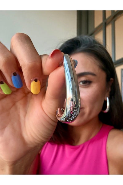 Merishe Jewerly أقراط فضية مستوردة على شكل نصف قطر مقوس مضادة للحساسية ولا تس...