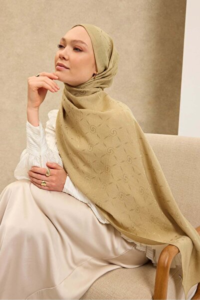 Silk Home Naia Cotton Shawl Maxi Monogram Oil Green