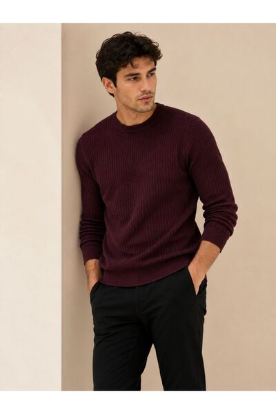ModaYaren Clothed Collar Standard Fit Textured Knit Sweater