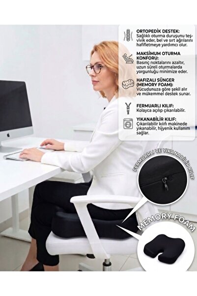 Dear Visco Ortopedik Oturma Minderi Ergonomik Memory Foam Oturma Yastığı Posture Destek Yastığı Rahatlatan Minder 44*36*9 cm