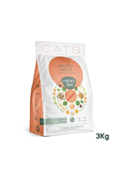 Natura Diet Hrană pentru pisici adulte cu somon și legume, Somon, pui și legu...