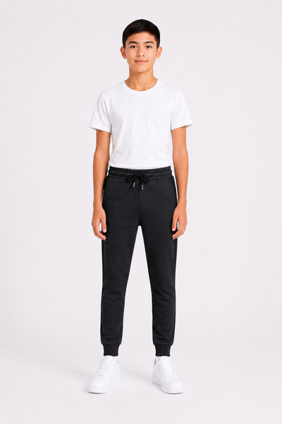Marco Ferry Boy's Cotton Striped Detailed Sweatpants Anthracite Melange-26116