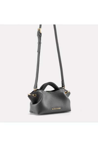 Black Ribbon Mini Size Women's Handbag with Accessory Detail - Tina
