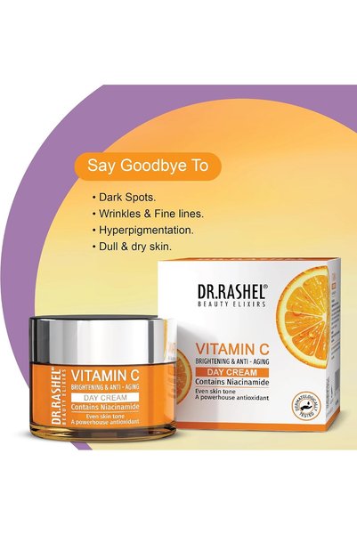 DR.RASHEL Vitamin C Day Cream For Women and Men | All Skin Types |Soft and Healthy Skin | Repairing & Nourishment | Deep Hydration & Moisturization | 100% Vegan | Paraben Free, Pack of 1