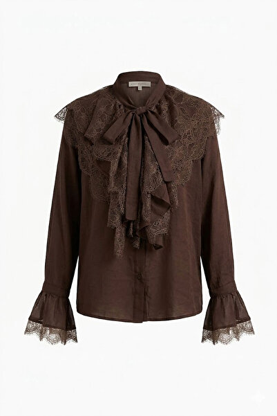 Ruby Collar Tie Lace Detail Shirt Bitter Brown