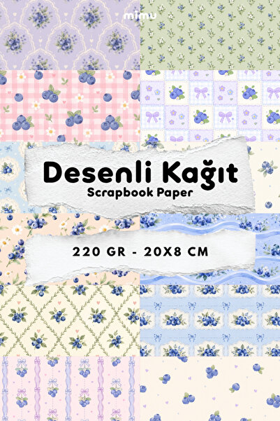 Mimu Art Studio Yabanmersini Desenli Kağıt Seti Scrapbook Kağıdı (220 gr) Aja...