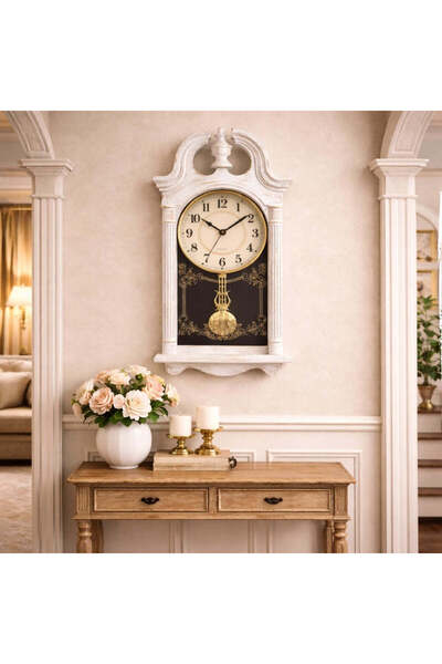Vivendo Ceas de perete cu pendul 66x29 cm design clasic elegant cu accente au...