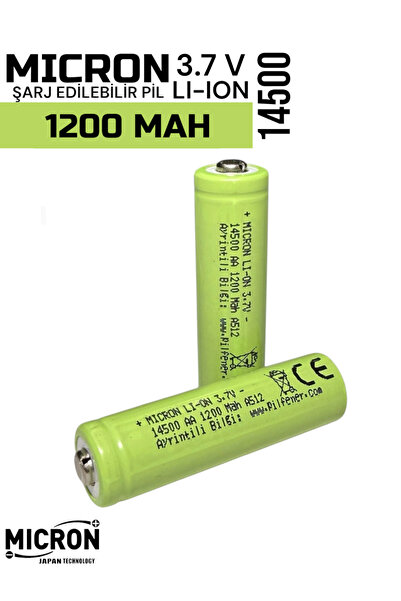 Micron 3.7 V (Volt) 1200 Mah (amper) 14500 Li-on Başlı Pil (1 Adet) AA Boy