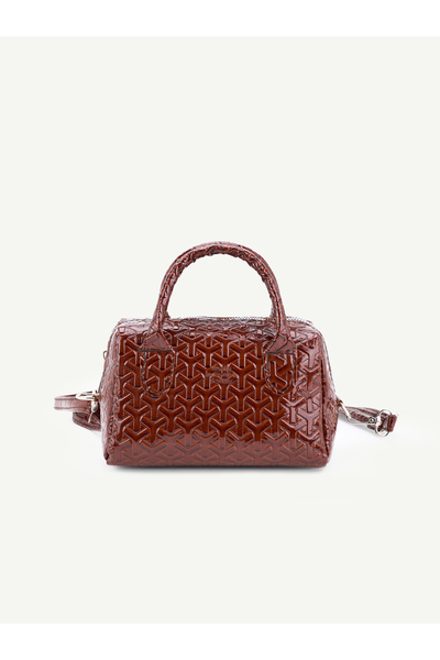 SHAKA Patterned Brown Patent Leather Shk184 Faux Leather, Single Compartment ...