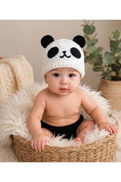 pun dore 0-6 Ay El Örgüsü Panda Kostüm | Unisex Yenidoğan Bebek Çekim Kostümü...