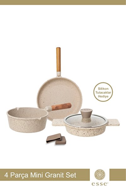 Esse Granit Döküm Mini Tava Sahan Sütlük Cam Kapaklı Set 16 Cm