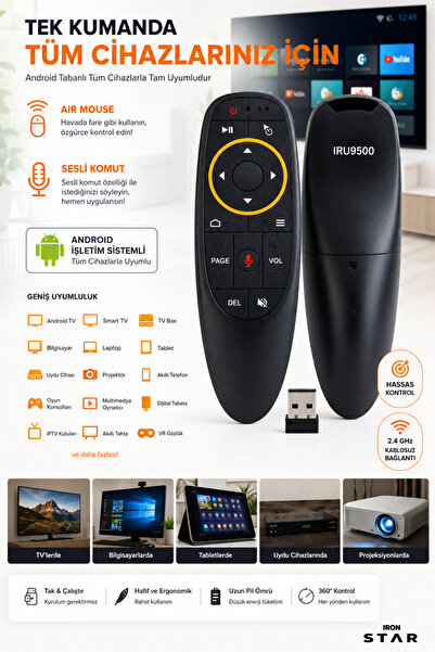 IRONSTAR Air mouse kumanda / Sesli komutlu kumanda / Android TV air mouse / A...