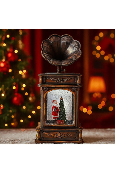 Vivendo Ornament de Craciun tip gramofon, glob de cristal cu Mos Craciun si b...