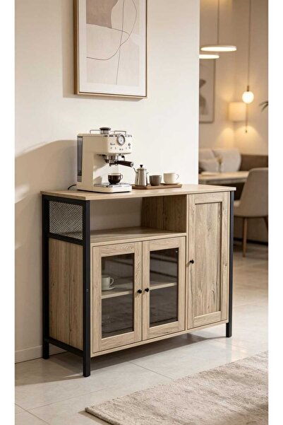 Generic Modern Coffee Storage Cabinet Wood Sideboard Buffet in Light Beige