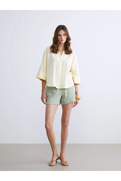 LC Waikiki Green Elastic Waist Muslin Women's Shorts