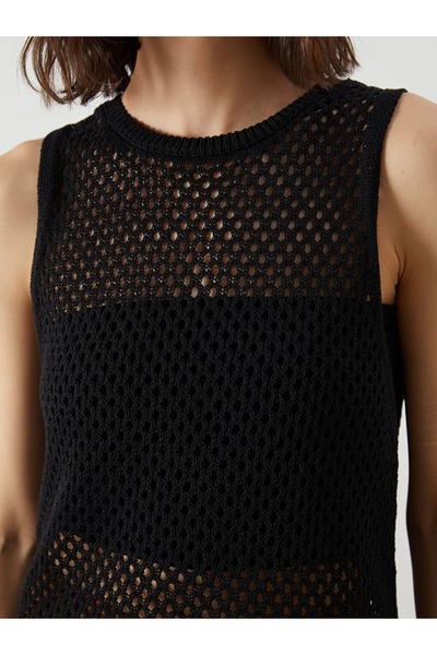 LC Waikiki Black Crew Neck Lace-Like Knit Women's Knitwear Tank Top