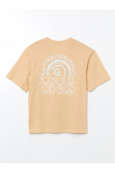LC Waikiki Orange Crew Neck Printed Combed Cotton Men's T-Shirt