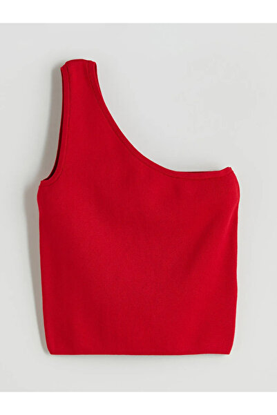 LC Waikiki Red One-Shoulder Crop Women's Knitwear Tank Top