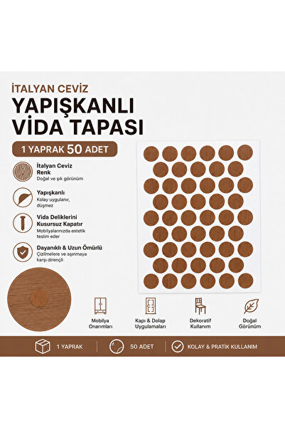 KarapolatYapı Yapışkanlı Yapıştırma Vida Tapası Tıpası İtalyan Ceviz Vida Kap...