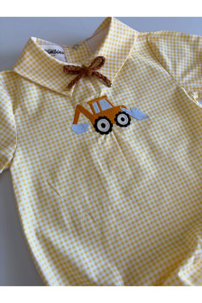 il mio bambino 100% Cotton Poplin Fabric Handmade Work Machinery Embroidered Baby Boy Shirt