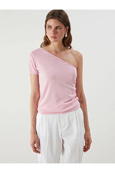 LC Waikiki Pink One Shoulder Gathered Blouse