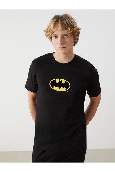 LC Waikiki Black Crew Neck Combed Cotton Batman Printed Men's T-Shirt