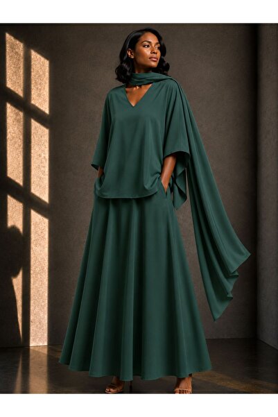 ALYEL NAKER Regular Kimono Sleeve Blouse & Midi Full Circle Skirt Top & Botto...