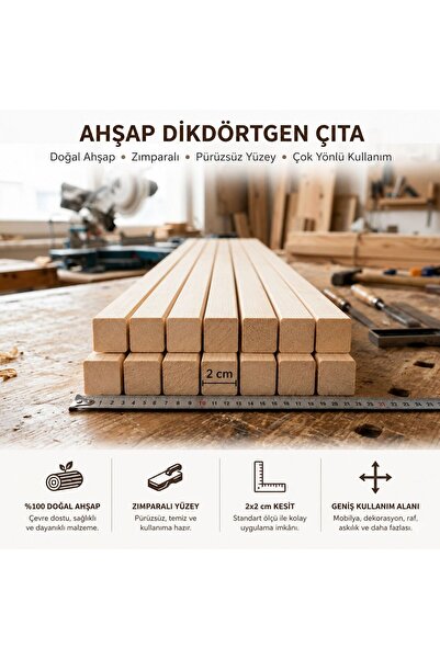 HMS PELET HMS Ahşap 2 x 2 x 100 x 10 adet Ahşap çıta &