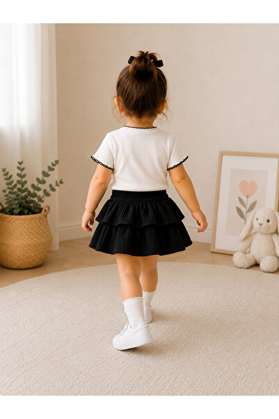AKİF GİYİM Kız Bebek & Çocuk Fırfırlı Etek Fiyonklu Bluz Takımı