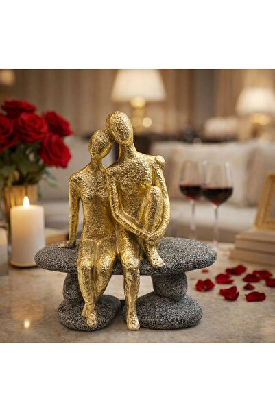 Vivendo Statueta decorativa cuplu pe banca din rasina 20 cm