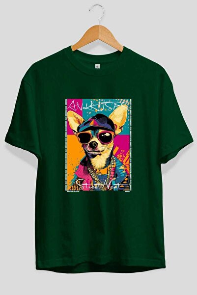 Ankhises Tricou supradimensionat verde cu imprimeu câine "For Dog Lovers 37",...