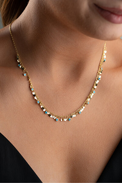 Silvano Jewelry 925 Ayar Gümüş Pullu Turkuaz Taşlı Salaş Kolye