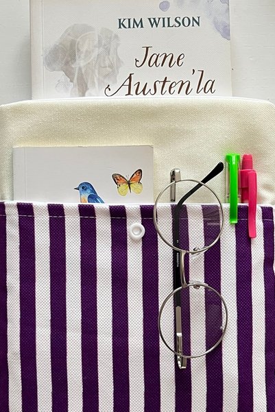Outlet Çarşım Striped Model Pocketed Fabric Book Cover - Gift for Book Lovers