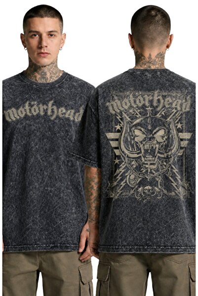 Fuddy Moda Unisex Motörhead Vintage Sırt Baskılı Yıkamalı Tişört, Oversize Ro...