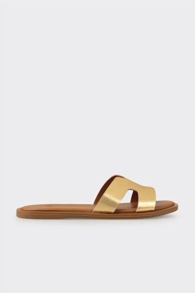 Elle Shoes Gold Deri Kadın Düz Terlik