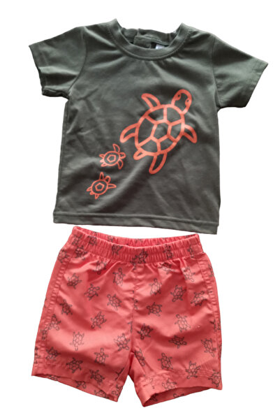 OEM Set 2 piese pentru copii, tricou cu pantaloni scurti, kaki-portocaliu, im...