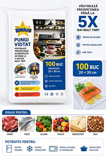zirius Set 100 Pungi pentru Vidat Alimente (20 x 30 cm)
