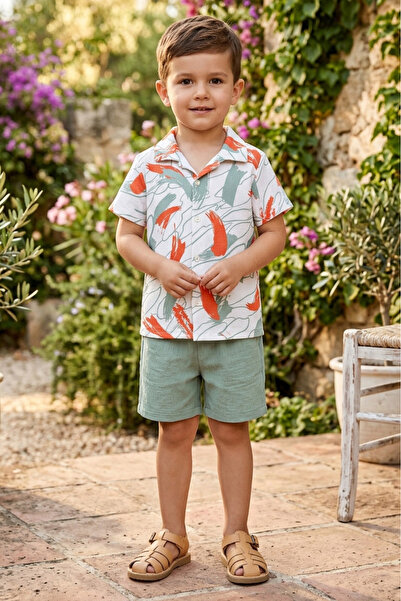 TOFİSA Boy's Mint Patterned Wrinkled Double Suit - 1510-Mint