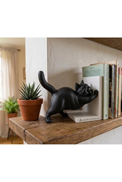 Dekoratif Sevimli Kedi Kitap Standı Raf ve Masaüstü Aksesuarı (Tekli)