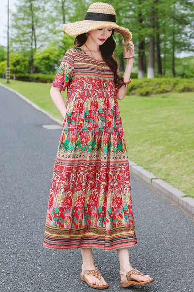 PriStyle Rochie Maxi Dama Boho Florala Multicolora, Croiala Lejera Oversize, ...