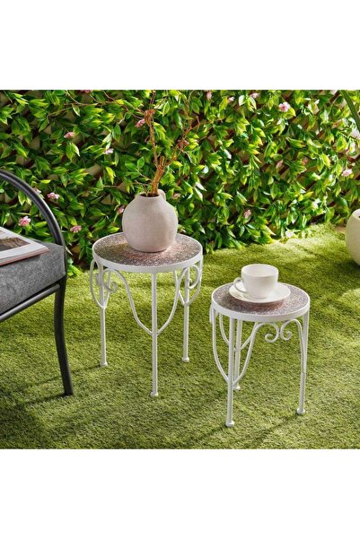 PAN HOME Inferno 2-Piece Round Metal Planter Stand - White