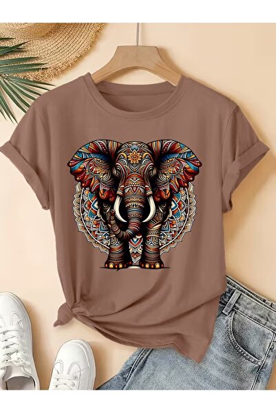 WOODROFFE Women's Tribal Elephant Printed Oversize T-Shirt Loose Fit